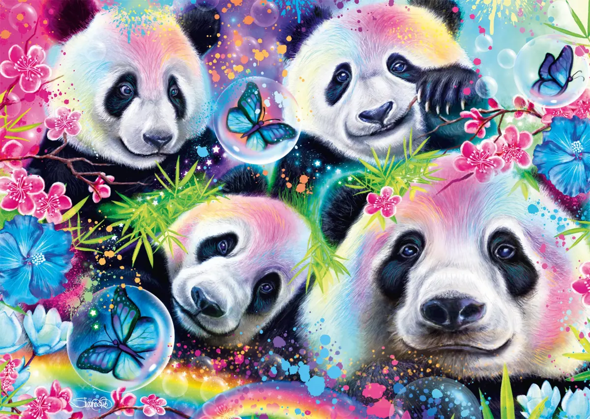 Puzzle Sheena Pike: Neon Rainbow Pandas, 1 000 pieces