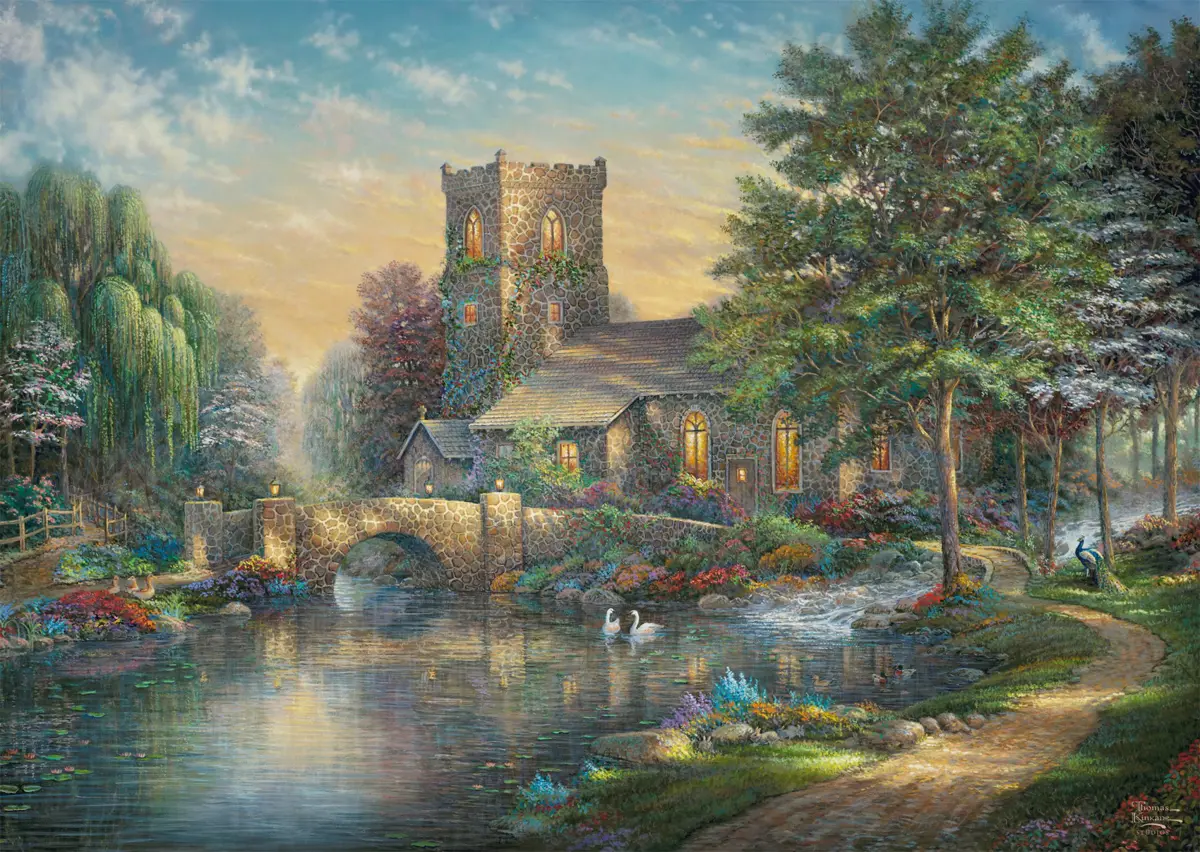 Puzzle Thomas Kinkade: Kaplnka Willow Wood
