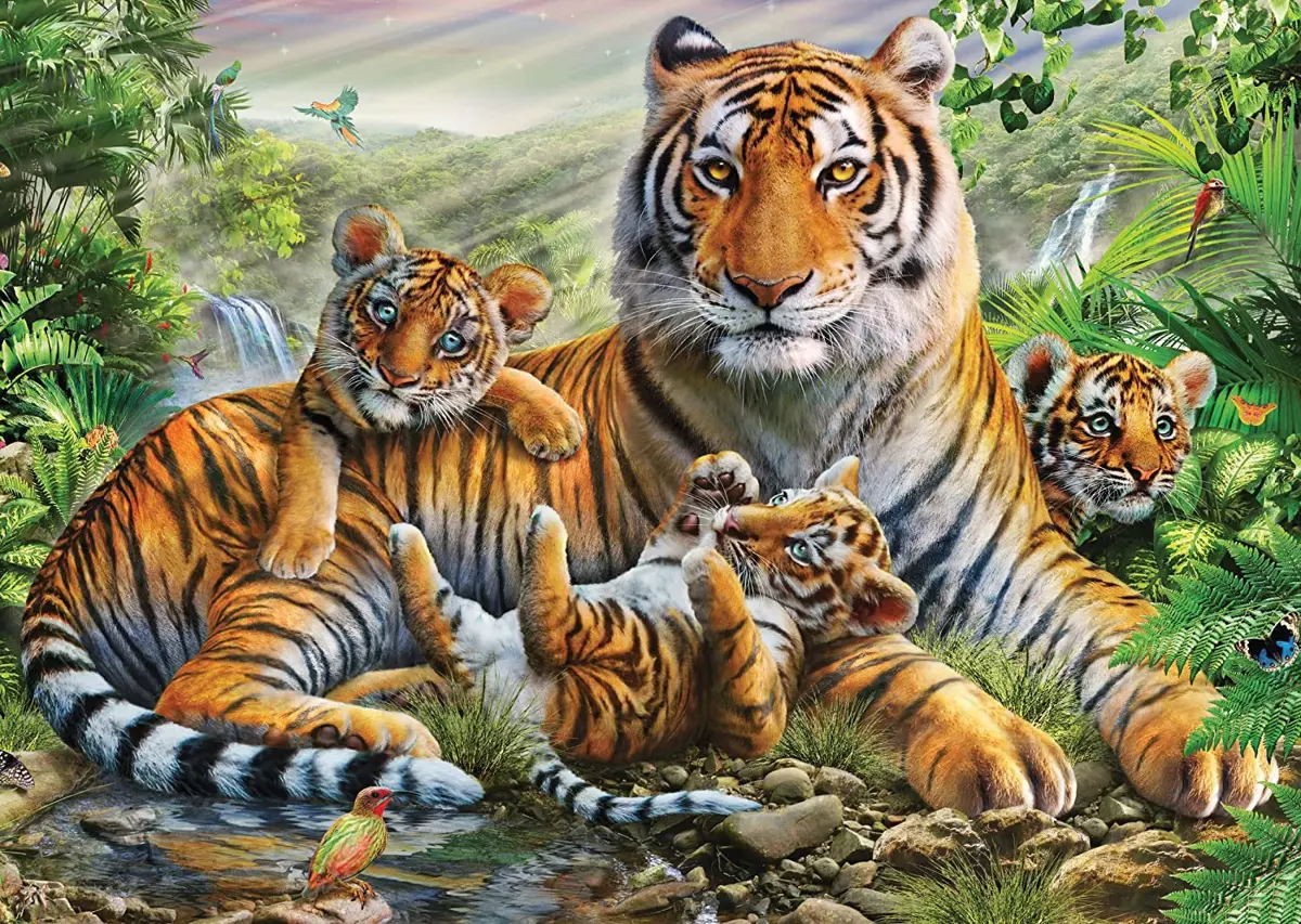 Puzzle Tigers and puppies 1000