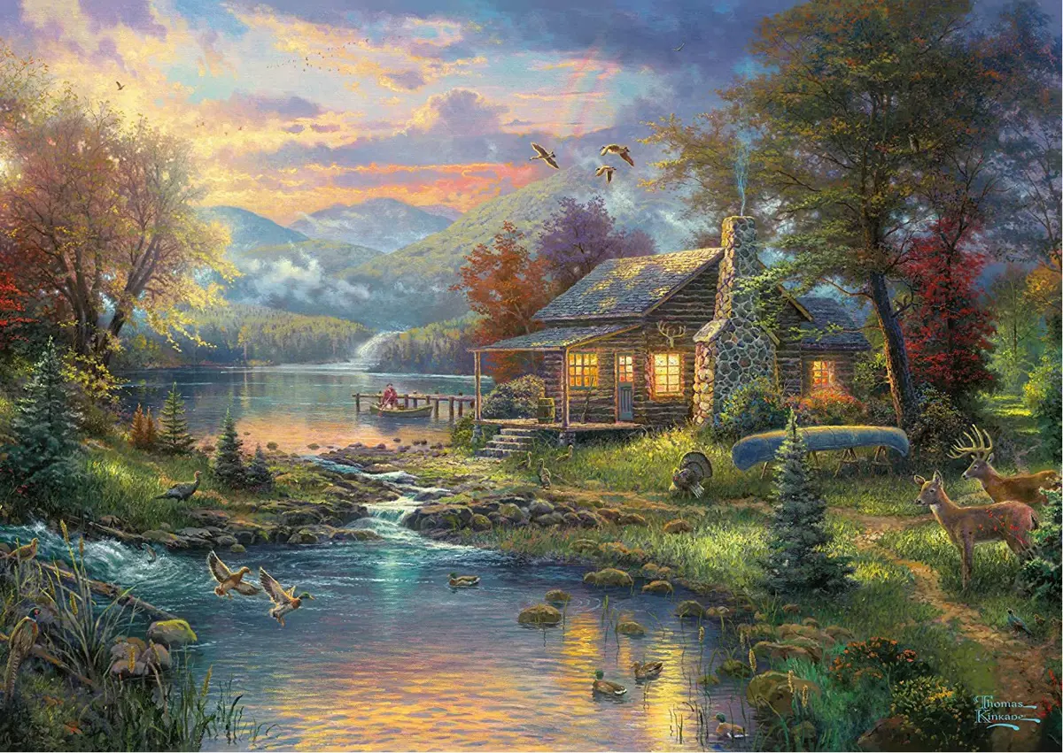 Puzzle Thomas Kinkade: Nature's paradise in a tin box