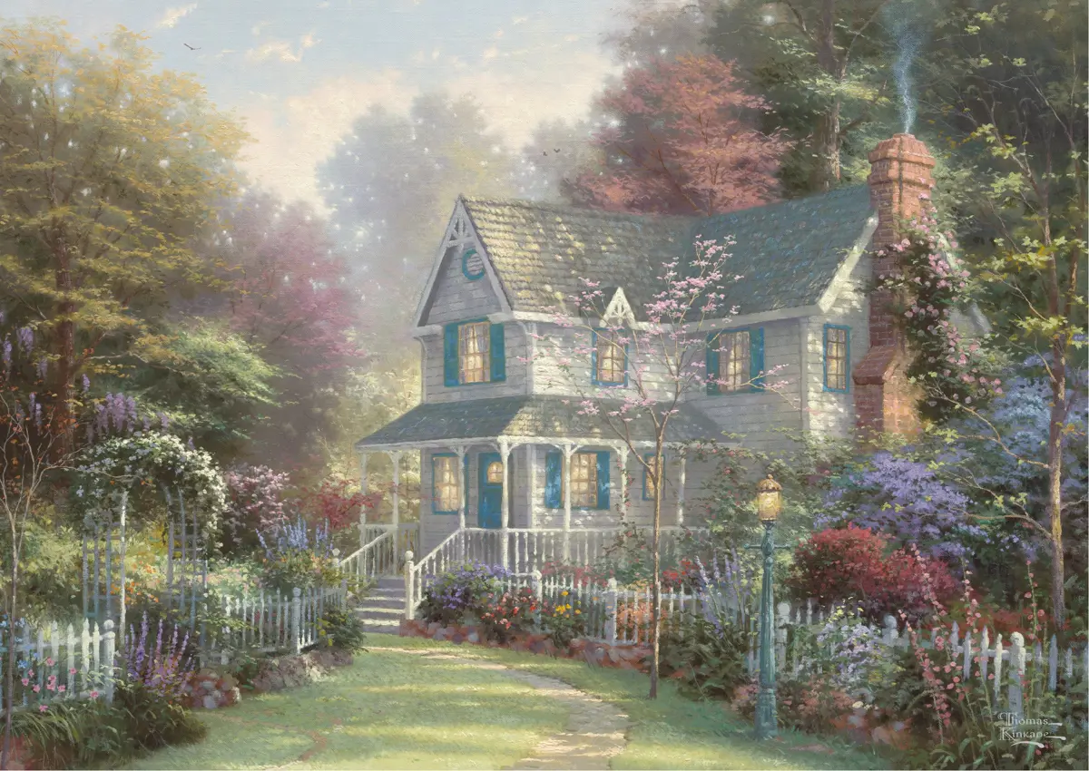Puzzle Thomas Kinkade: Victorian garden in a tin box