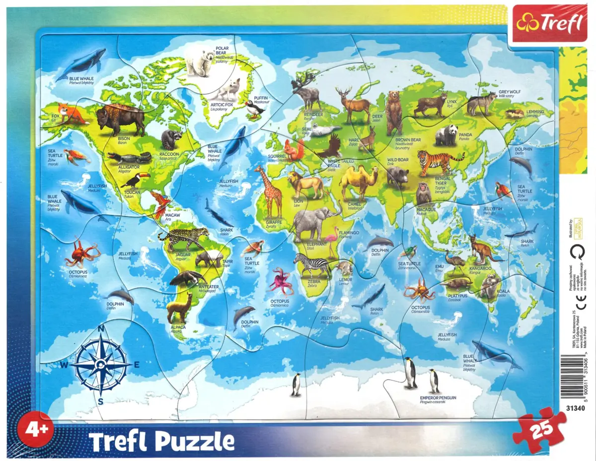 Puzzle World Map with Animals