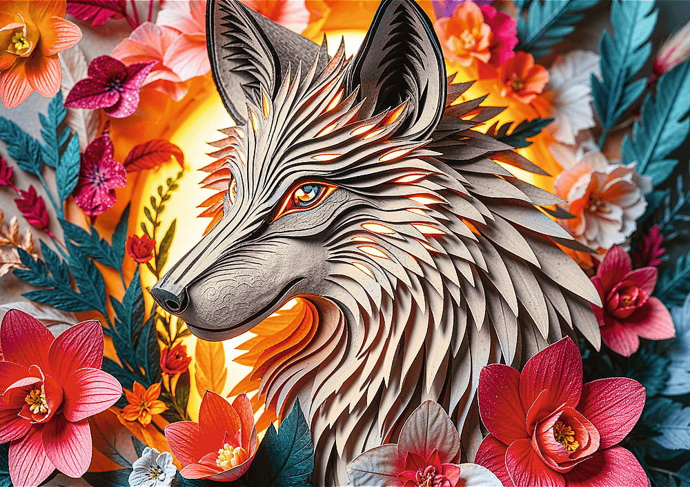 Puzzle 3D efekt Paper Art Wolf