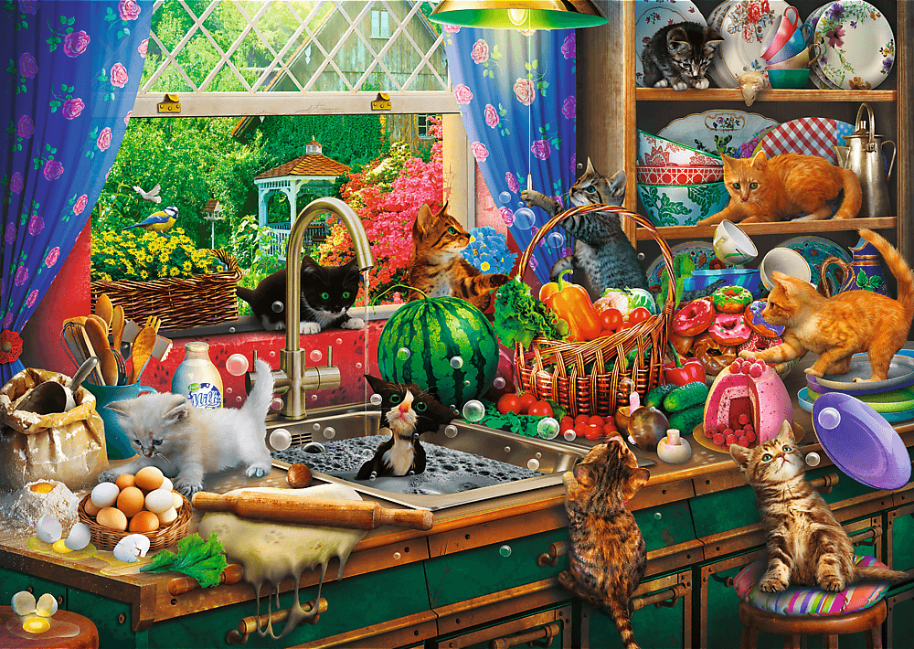 Puzzle Premium Plus: Čajový čas: Mačiatka s problémami