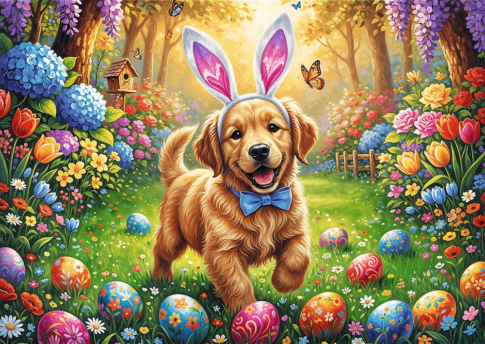 Puzzle Premium Plus Spring Bloom: Easter Doggy