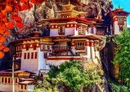 Puzzle Taktsang, Bhután - Buddhista hely a sziklaoldalban