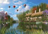 Puzzle Davisonas: Senas kaimo namas ant upės kranto