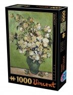Puzzle Vincentas van Gogas: Rožinės rožės vazoje