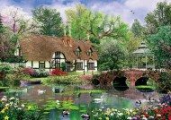 Puzzle Davison: Lótuszvirágok - Ház a tónál