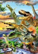 Puzzle Západ slnka s dinosaurami