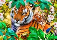 Puzzle Tigrisanya a tigriskölykével a levelek közt