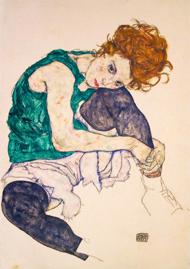 Puzzle Schiele: siddende kvinde med ben trukket op, 191
