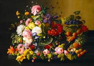 Puzzle Severin Roesen: Zátišie, kvety a ovocie
