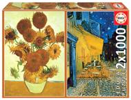Puzzle 2x1000 Vincent van Gogh: Slnečnice a Terasa kaviarne v noci