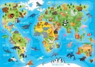 Puzzle Mapa Świata ze zwierzętami