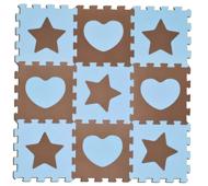 Puzzle Puzzle piankowe (Mata piankowa). Gwiazdy i serca.  Niebiesko-brązowe, 9 elementów S4 - od 10 miesiecy.
