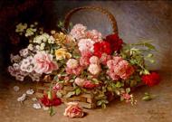 Puzzle Ένα καλάθι με τριαντάφυλλα και γαρύφαλλο