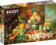 Puzzle Schuster: Bodegón con flores de frutas y un loro image 2