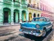 Puzzle Kék autó a színes utcában, Kuba
