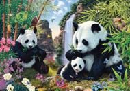 Puzzle Pandafamilie am Wasserfall