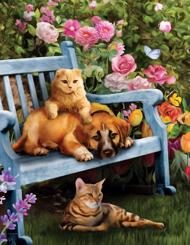 Puzzle Kerti pihenés - Kutyák és macskák 