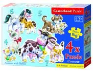 Puzzle 4v1 Zvířata s malými dětmi