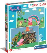 Puzzle 2x60 Peppa Pig : Amusement en plein air