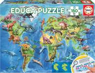 Puzzle Mapa světa s dinosaurami 150 dielikov