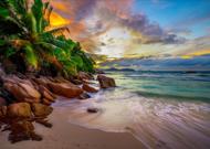 Puzzle Seychellen strand bij zonsondergang