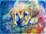 Puzzle Diamant painting: Dog with a butterfly 30x40cm