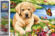 Puzzle Diamant painting: Puppy with a butterfly 30x40cm