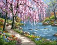 Puzzle Diamant schilderij: Sakura bomen aan de rivier 30x40cm