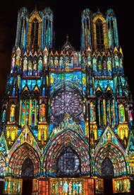 Puzzle Reims katedral i lys