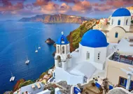 Puzzle Výhľad na Santorini s loďami, Grécko