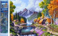 Puzzle Diamantgemälde: Hütten am Gebirgsfluss 30x40cm