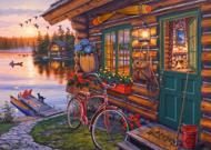 Puzzle Bush: Cabana pe malul lacului cu bicicleta