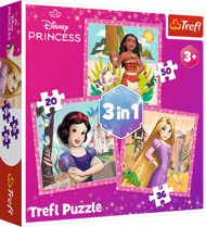 Puzzle 3v1 Disney princezná: Vaiana, Locika a Snehulienka