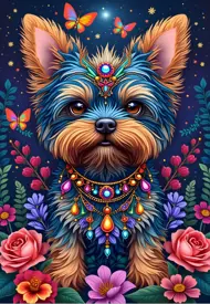 Puzzle Hund i blomsterland