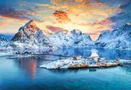 Puzzle Východ slnka na Sakrisøy, Lofoty, Nórsko