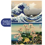Puzzle 2x500 Hokusaiovo umenie : Veľká cesta Kanagawou - Šinagawa nad Tokaidom