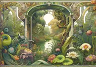 Puzzle Grădină flori pădure plante râu