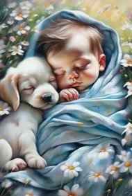 Puzzle Diamantmalerei: Baby mit Welpe 30x40 cm