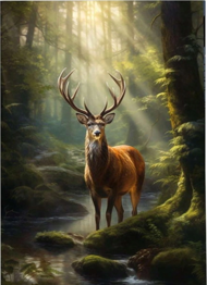 Puzzle Diamant painting: Deer by the forest stream 30x40 cm