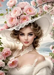 Puzzle Diamant painting: Girl in a flower hat 30x40cm