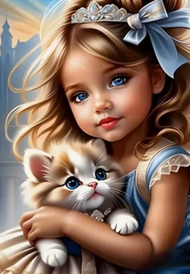 Puzzle Diamant painting: Girl with a cat 30x40cm