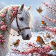 Puzzle Diamant painting: Horse in winter 30x40cm