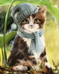 Puzzle Diamant painting: Kitten with hat and scarf 30x40 cm