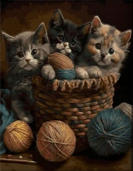 Puzzle Diamant painting: Kittens in a basket 30x40 cm